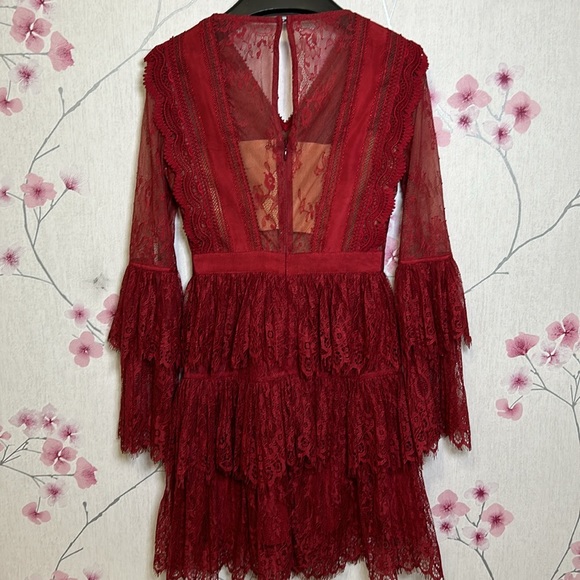 Self-Portrait size 2 red lace midi dress - Picture 12 of 16